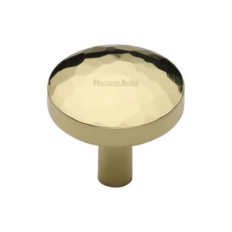 This is an image of a Heritage Brass - Cabinet Knob Round Hammered Design 32mm Polished Brass Finish, c3877-32-pb that is available to order from Trade Door Handles in Kendal.