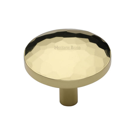 This is an image of a Heritage Brass - Cabinet Knob Round Hammered Design 38mm Polished Brass Finish, c3877-38-pb that is available to order from Trade Door Handles in Kendal.