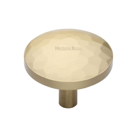 This is an image of a Heritage Brass - Cabinet Knob Round Hammered Design 38mm Satin Brass Finish, c3877-38-sb that is available to order from Trade Door Handles in Kendal.