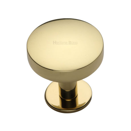 This is an image of a Heritage Brass - Cabinet Knob Domed Disc Design with Rose 32mm Polished Brass Finish, c3878-32-pb that is available to order from Trade Door Handles in Kendal.