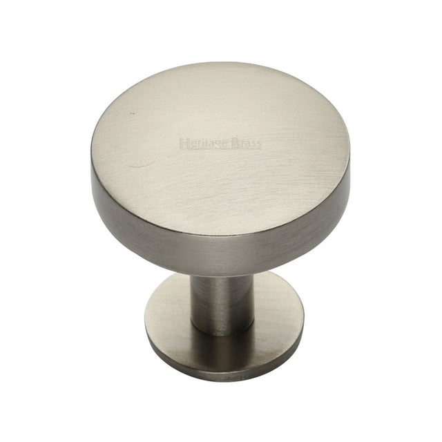 This is a image of a Heritage Brass - Cabinet Knob Domed Disc Design with Rose 32mm Sat. Nickel Finis that is available to order from Trade Door Handles in Kendal