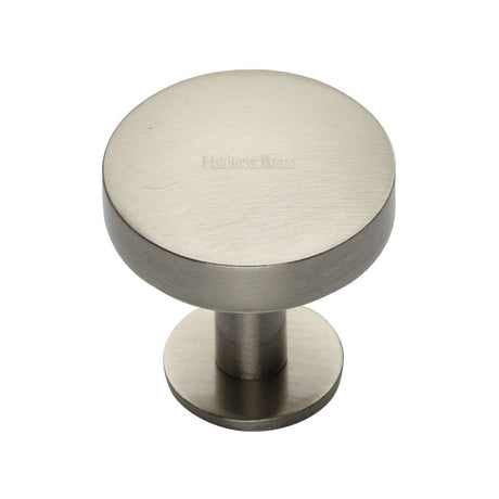 This is an image of a Heritage Brass - Cabinet Knob Domed Disc Design with Rose 32mm Satin Nickel Finis, c3878-32-sn that is available to order from Trade Door Handles in Kendal.