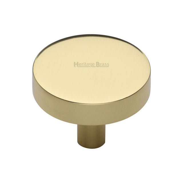 This is a image of a Heritage Brass - Cabinet Knob Disc Design 38mm Pol. Brass Finish that is available to order from Trade Door Handles in Kendal