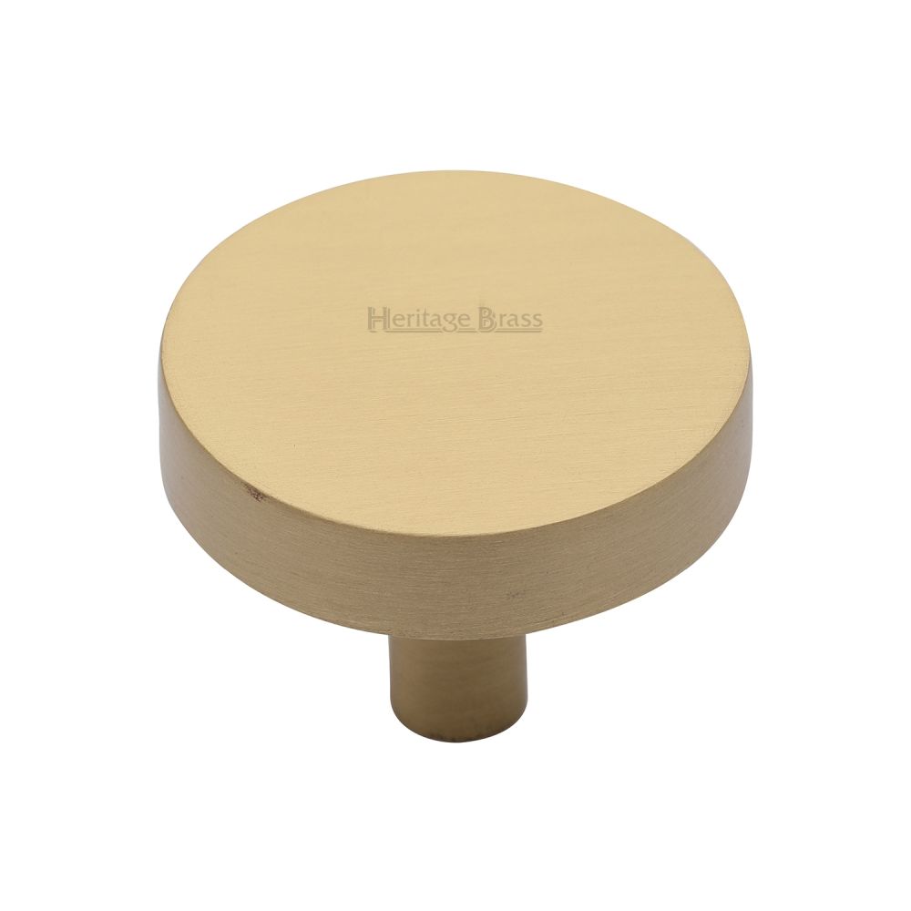 This is a image of a Heritage Brass - Cabinet Knob Disc Design 38mm Sat. Brass Finish that is available to order from Trade Door Handles in Kendal