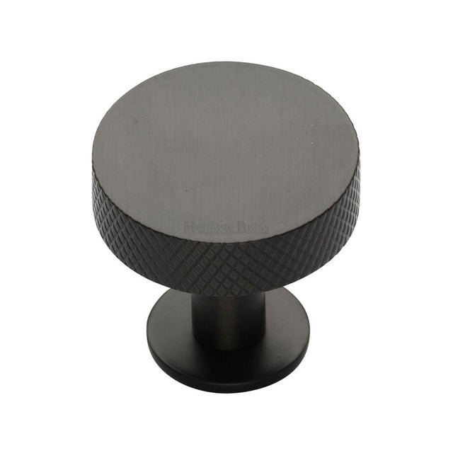 This is a image of a Heritage Brass - Cabinet Knob Disc Knurled Design with Rose 32mm Matt Bronze Fin that is available to order from Trade Door Handles in Kendal