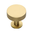 This is an image of a Heritage Brass - Cabinet Knob Disc Knurled Design with Rose 32mm Satin Brass Fini, c3882-32-sb that is available to order from Trade Door Handles in Kendal.