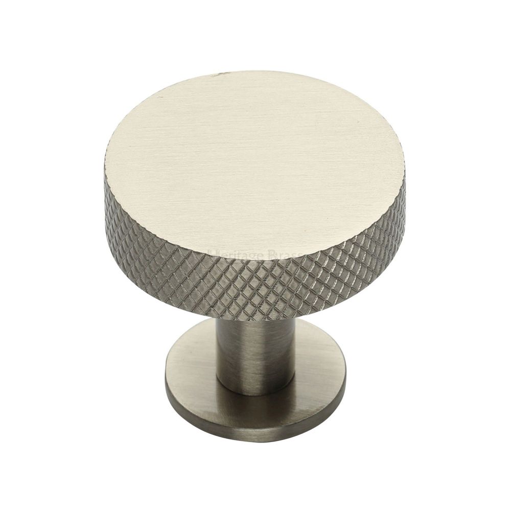 This is an image of a Heritage Brass - Cabinet Knob Disc Knurled Design with Rose 32mm Satin Nickel Fin, c3882-32-sn that is available to order from Trade Door Handles in Kendal.