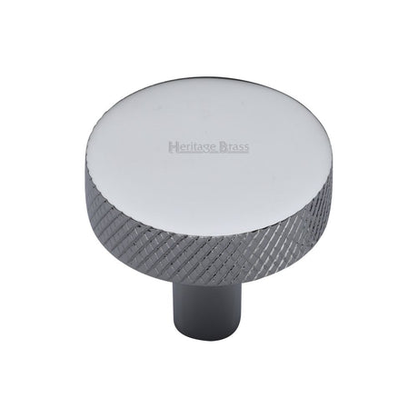 This is an image of a Heritage Brass - Cabinet Knob Knurled Disc Design 32mm Polished Chrome Finish, c3884-32-pc that is available to order from Trade Door Handles in Kendal.