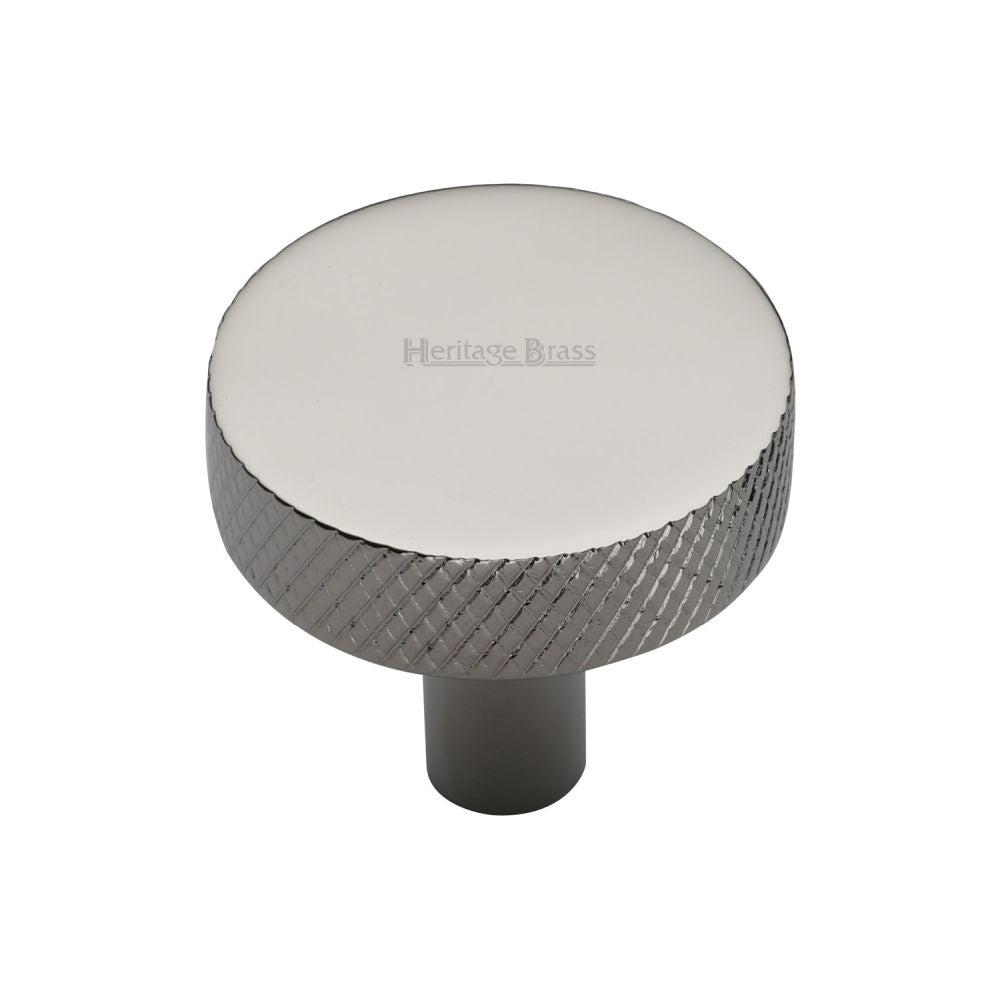 This is an image of a Heritage Brass - Cabinet Knob Knurled Disc Design 32mm Polished Nickel Finish, c3884-32-pnf that is available to order from Trade Door Handles in Kendal.