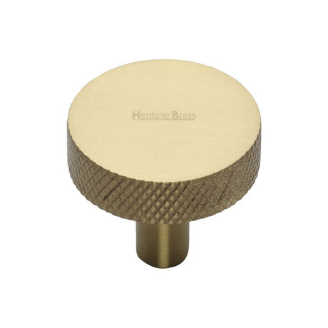 This is an image of a Heritage Brass - Cabinet Knob Knurled Disc Design 32mm Satin Brass Finish, c3884-32-sb that is available to order from Trade Door Handles in Kendal.