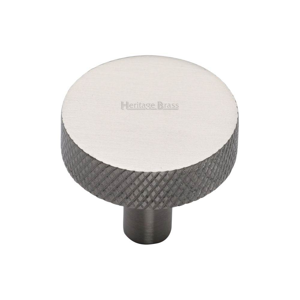 This is a image of a Heritage Brass - Cabinet Knob Knurled Disc Design 32mm Sat. Nickel Finish that is available to order from Trade Door Handles in Kendal