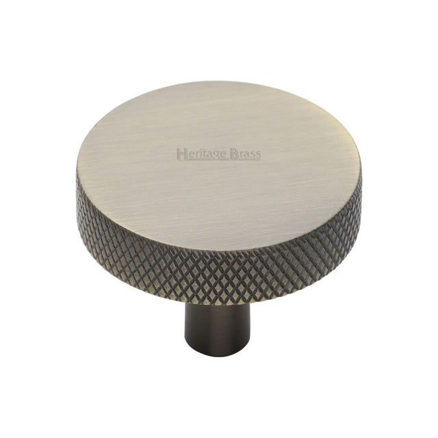 This is an image of a Heritage Brass - Cabinet Knob Knurled Disc Design 38mm Antique Brass Finish, c3884-38-at that is available to order from Trade Door Handles in Kendal.