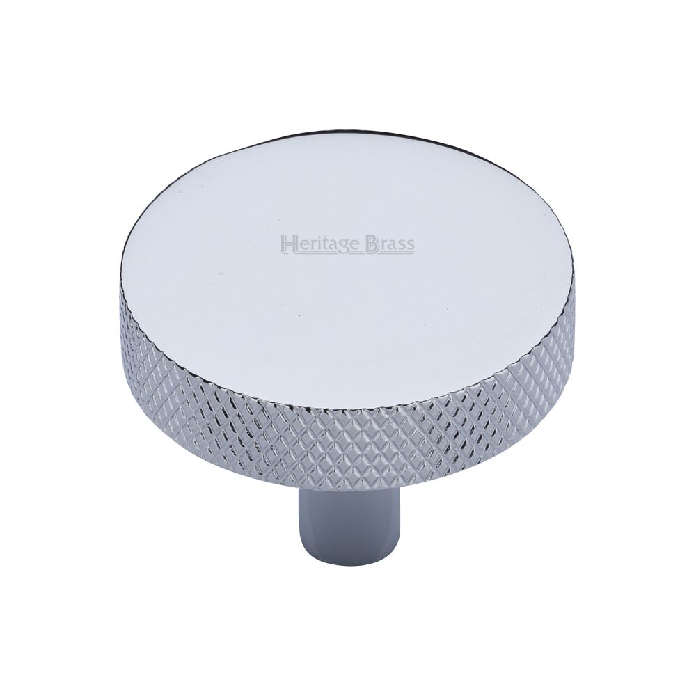 This is an image of a Heritage Brass - Cabinet Knob Knurled Disc Design 38mm Polished Chrome Finish, c3884-38-pc that is available to order from Trade Door Handles in Kendal.