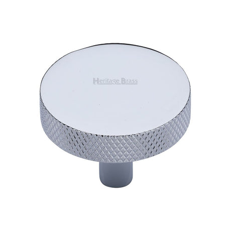 This is an image of a Heritage Brass - Cabinet Knob Knurled Disc Design 38mm Polished Chrome Finish, c3884-38-pc that is available to order from Trade Door Handles in Kendal.