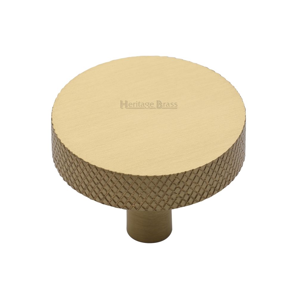 This is an image of a Heritage Brass - Cabinet Knob Knurled Disc Design 38mm Satin Brass Finish, c3884-38-sb that is available to order from Trade Door Handles in Kendal.