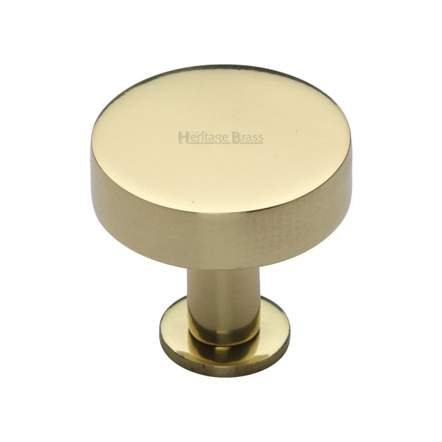 This is an image of a Heritage Brass - Cabinet Knob Disc Design with Rose 32mm Polished Brass Finish, c3885-32-pb that is available to order from Trade Door Handles in Kendal.