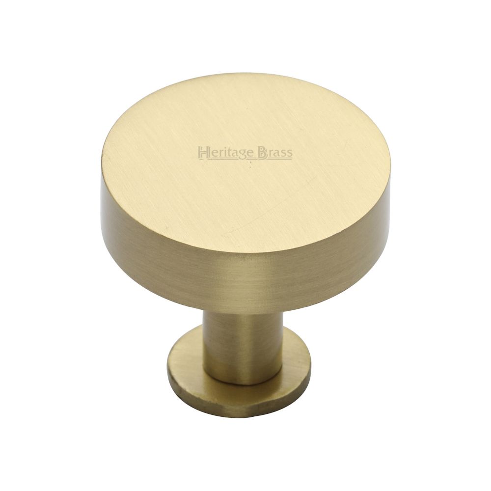 This is an image of a Heritage Brass - Cabinet Knob Disc Design with Rose 32mm Satin Brass Finish, c3885-32-sb that is available to order from Trade Door Handles in Kendal.