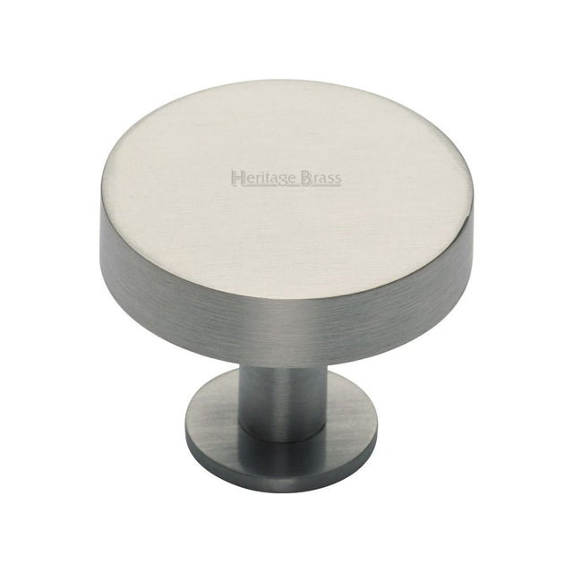 This is an image of a Heritage Brass - Cabinet Knob Disc Design with Rose 32mm Satin Nickel Finish, c3885-32-sn that is available to order from Trade Door Handles in Kendal.