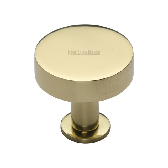 This is a image of a Heritage Brass - Cabinet Knob Disc Design with Rose 38mm Pol. Brass Finish that is available to order from Trade Door Handles in Kendal