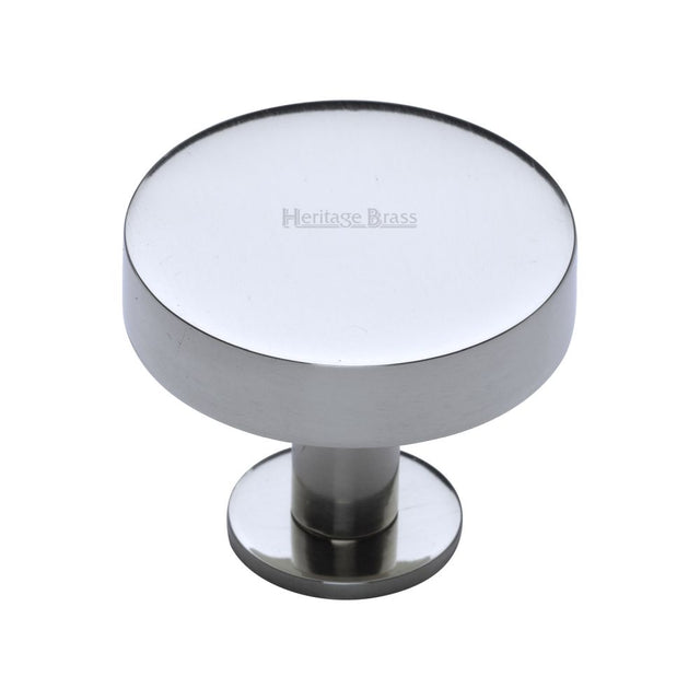 This is a image of a Heritage Brass - Cabinet Knob Disc Design with Rose 38mm Pol. Chrome Finish that is available to order from Trade Door Handles in Kendal