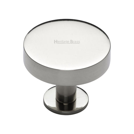 This is an image of a Heritage Brass - Cabinet Knob Disc Design with Rose 38mm Polished Nickel Finish, c3885-38-pnf that is available to order from Trade Door Handles in Kendal.