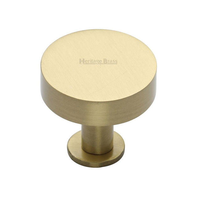 This is a image of a Heritage Brass - Cabinet Knob Disc Design with Rose 38mm Sat. Brass Finish that is available to order from Trade Door Handles in Kendal