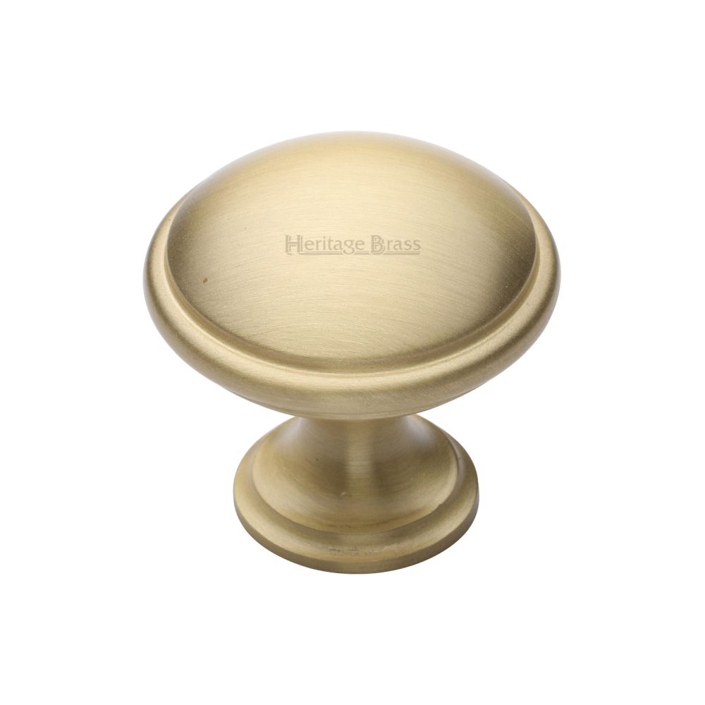 This is an image of a Heritage Brass - Cabinet Knob Domed Design 32mm Satin Brass Finish, c3950-32-sb that is available to order from Trade Door Handles in Kendal.