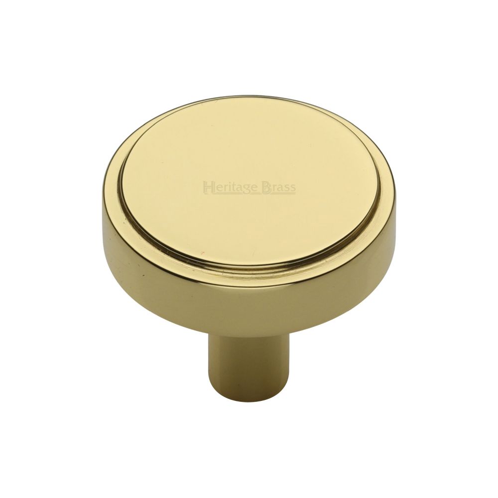 This is an image of a Heritage Brass - Cabinet Knob Stepped Disc Design 32mm Polished Brass Finish, c3952-32-pb that is available to order from Trade Door Handles in Kendal.