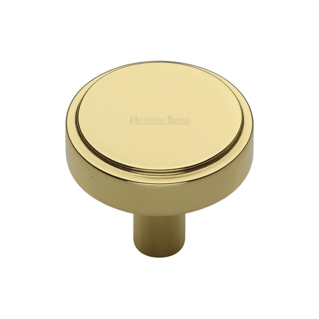 This is an image of a Heritage Brass - Cabinet Knob Stepped Disc Design 32mm Polished Brass Finish, c3952-32-pb that is available to order from Trade Door Handles in Kendal.