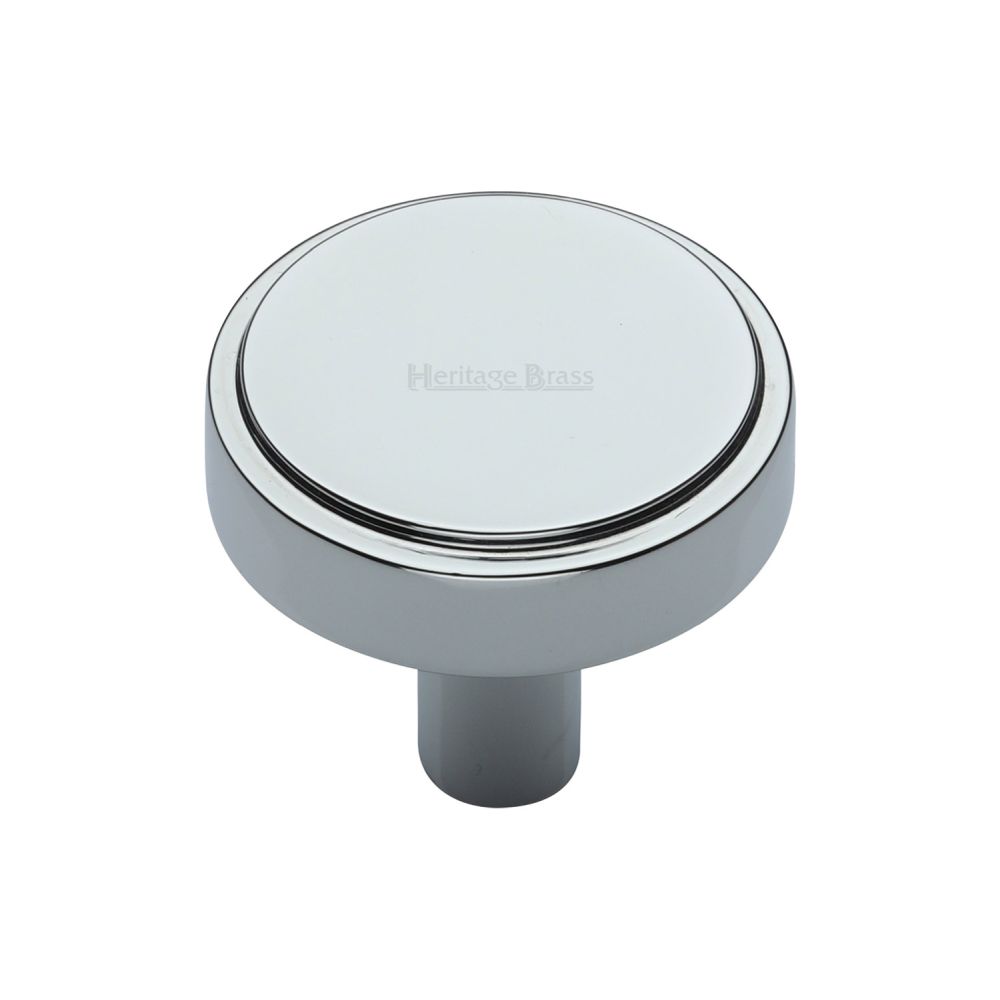 This is an image of a Heritage Brass - Cabinet Knob Stepped Disc Design 32mm Polished Chrome Finish, c3952-32-pc that is available to order from Trade Door Handles in Kendal.