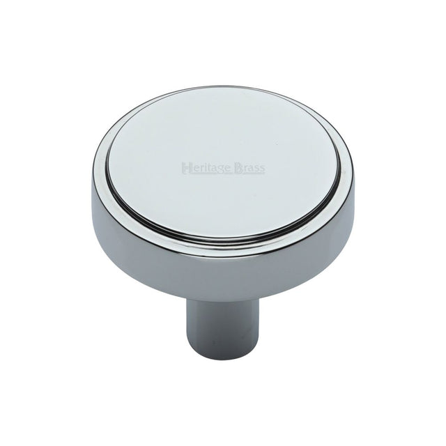 This is an image of a Heritage Brass - Cabinet Knob Stepped Disc Design 32mm Polished Chrome Finish, c3952-32-pc that is available to order from Trade Door Handles in Kendal.