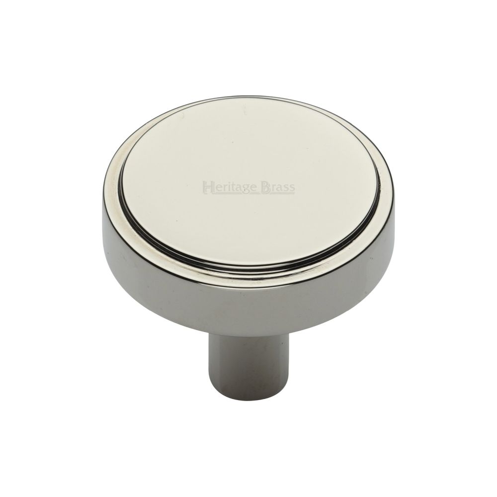 This is an image of a Heritage Brass - Cabinet Knob Stepped Disc Design 32mm Polished Nickel Finish, c3952-32-pnf that is available to order from Trade Door Handles in Kendal.