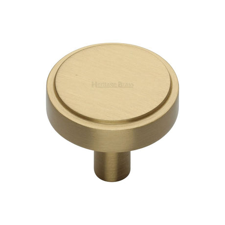 This is an image of a Heritage Brass - Cabinet Knob Stepped Disc Design 32mm Satin Brass Finish, c3952-32-sb that is available to order from Trade Door Handles in Kendal.