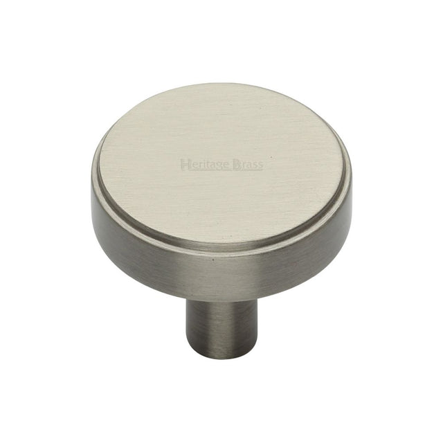 This is a image of a Heritage Brass - Cabinet Knob Stepped Disc Design 32mm Sat. Nickel Finish that is available to order from Trade Door Handles in Kendal