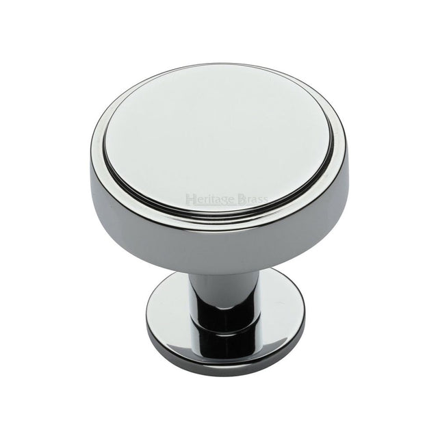 This is an image of a Heritage Brass - Cabinet Knob Stepped Disc Design with Rose 32mm Polished Chrome Fin, c3954-32-pc that is available to order from Trade Door Handles in Kendal.