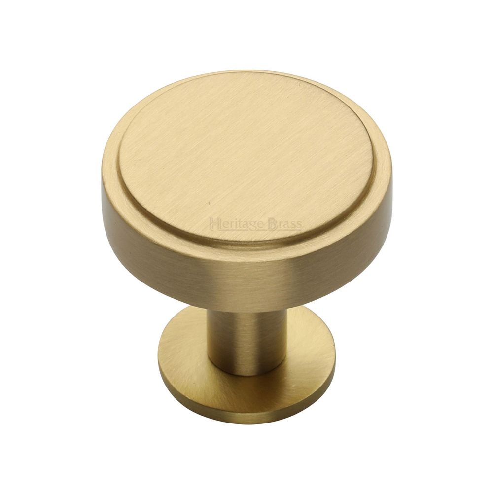 This is an image of a Heritage Brass - Cabinet Knob Stepped Disc Design with Rose 32mm Satin Brass Fini, c3954-32-sb that is available to order from Trade Door Handles in Kendal.