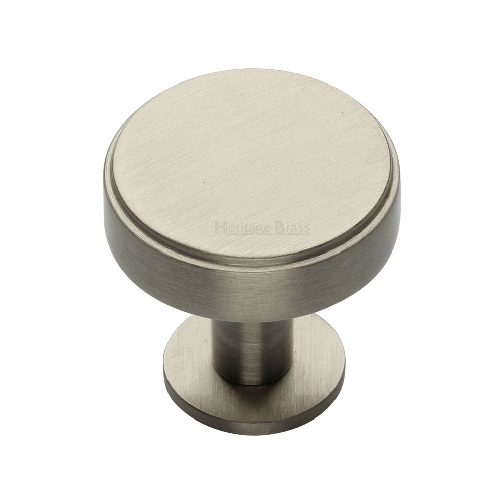 This is an image of a Heritage Brass - Cabinet Knob Stepped Disc Design with Rose 32mm Satin Nickel Fin, c3954-32-sn that is available to order from Trade Door Handles in Kendal.