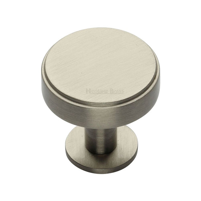 This is an image of a Heritage Brass - Cabinet Knob Stepped Disc Design with Rose 32mm Satin Nickel Fin, c3954-32-sn that is available to order from Trade Door Handles in Kendal.