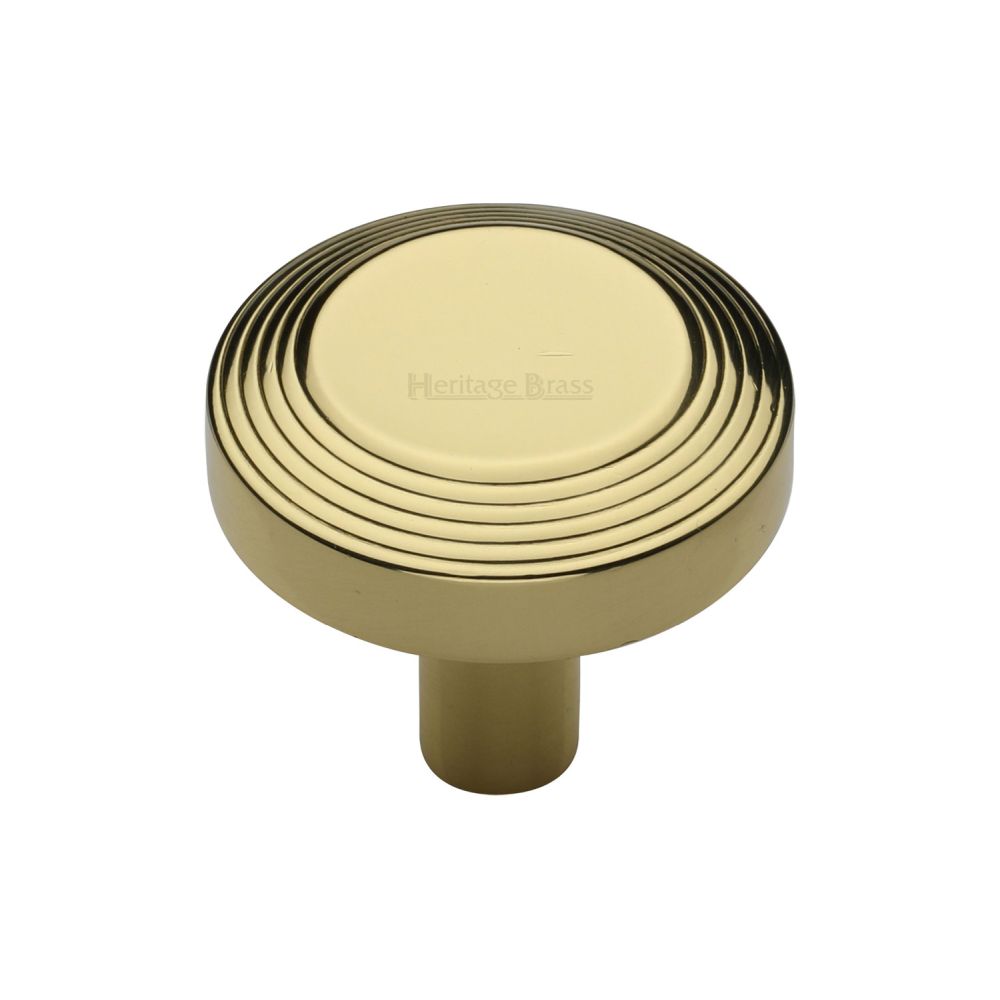 This is a image of a Heritage Brass - Cabinet Knob Ridge Design 32mm Pol. Brass Finish that is available to order from Trade Door Handles in Kendal