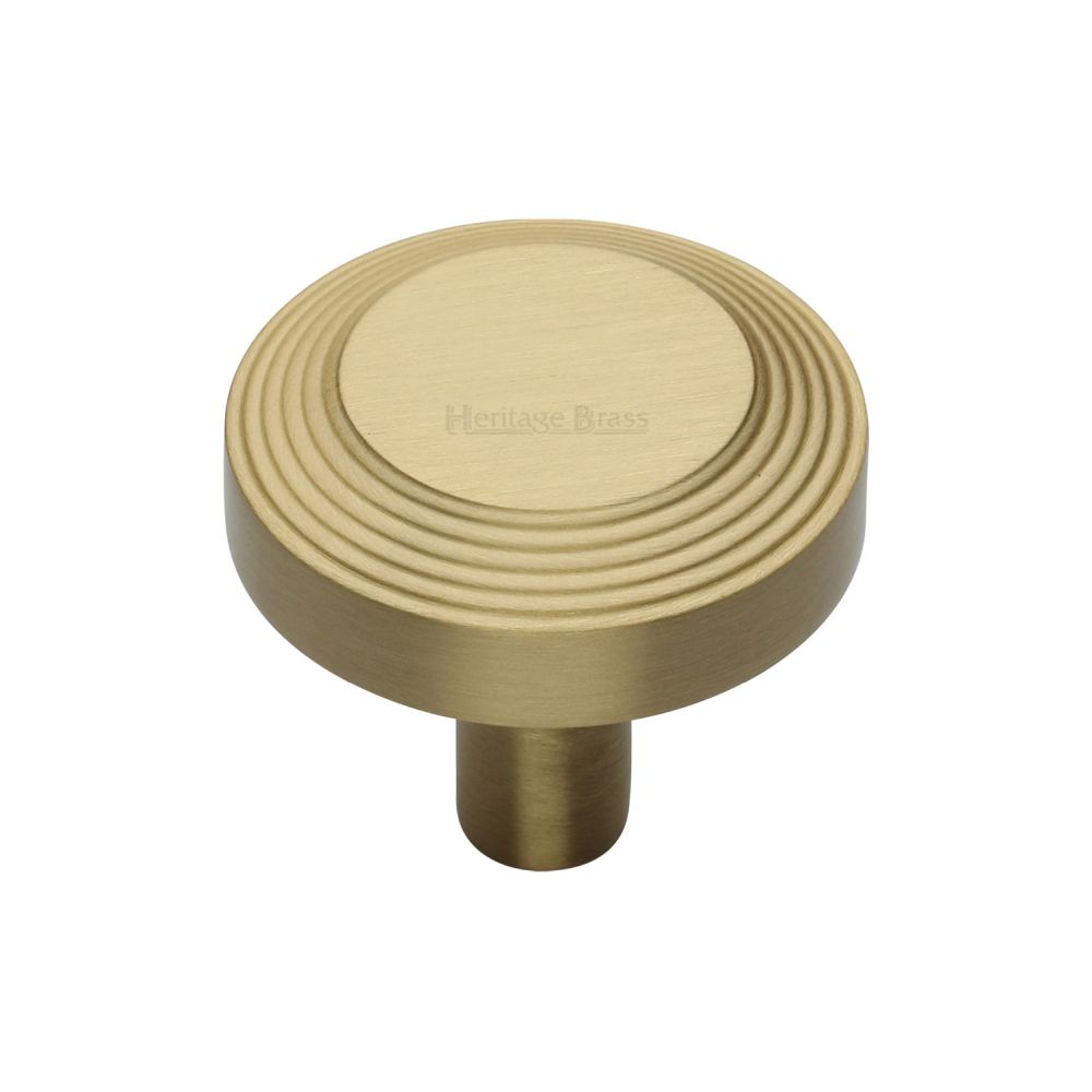 This is a image of a Heritage Brass - Cabinet Knob Ridge Design 32mm Sat. Brass Finish that is available to order from Trade Door Handles in Kendal