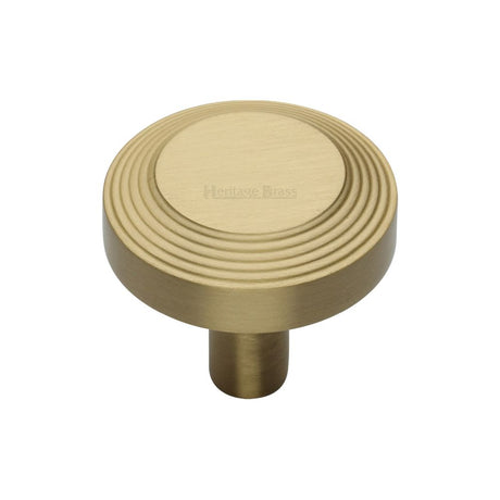 This is an image of a Heritage Brass - Cabinet Knob Ridge Design 32mm Satin Brass Finish, c3956-32-sb that is available to order from Trade Door Handles in Kendal.