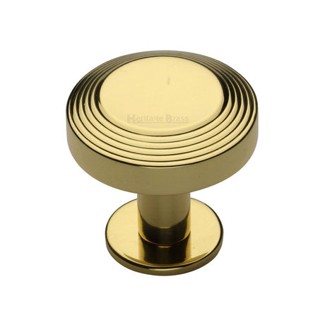 This is an image of a Heritage Brass - Cabinet Knob Ridge Design with Rose 32mm Polished Brass Finish, c3958-32-pb that is available to order from Trade Door Handles in Kendal.