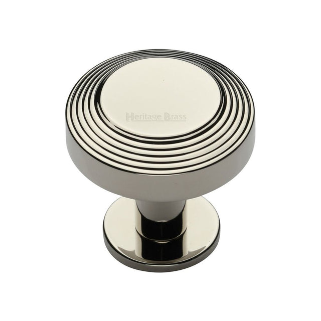This is a image of a Heritage Brass - Cabinet Knob Ridge Design with Rose 32mm Pol. Nickel Finish that is available to order from Trade Door Handles in Kendal