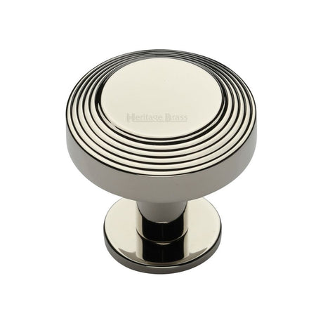 This is an image of a Heritage Brass - Cabinet Knob Ridge Design with Rose 32mm Polished Nickel Finish, c3958-32-pnf that is available to order from Trade Door Handles in Kendal.