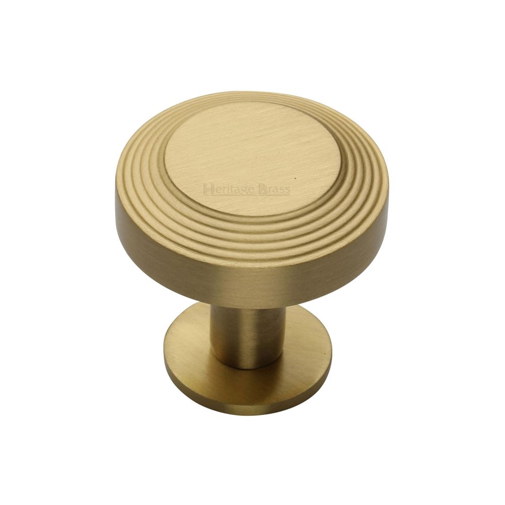 This is a image of a Heritage Brass - Cabinet Knob Ridge Design with Rose 32mm Sat. Brass Finish that is available to order from Trade Door Handles in Kendal