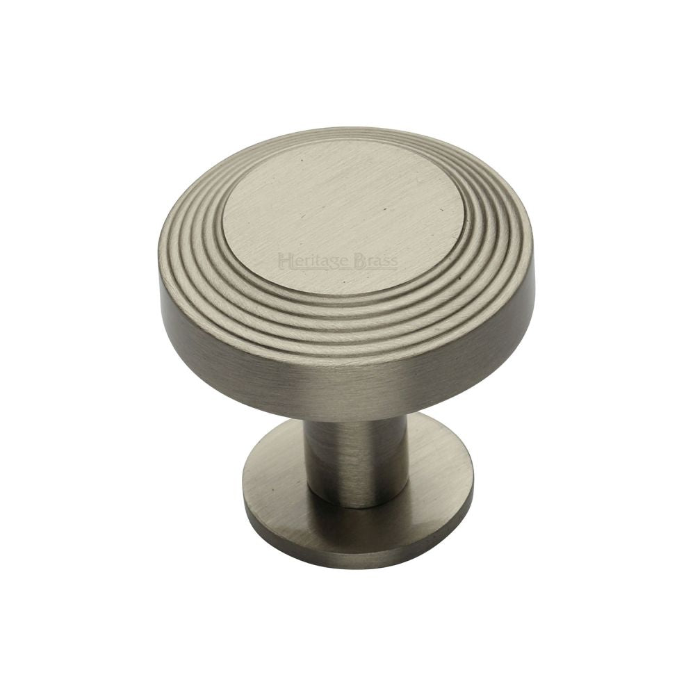 This is an image of a Heritage Brass - Cabinet Knob Ridge Design with Rose 32mm Satin Nickel Finish, c3958-32-sn that is available to order from Trade Door Handles in Kendal.