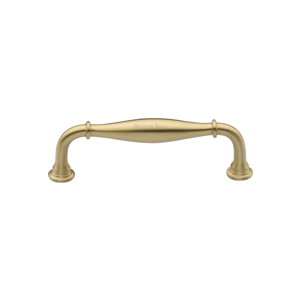 This is an image of a Heritage Brass - Cabinet Pull Henley Traditional Design 102mm CTC Satin Brass Fin, c3960-102-sb that is available to order from Trade Door Handles in Kendal.