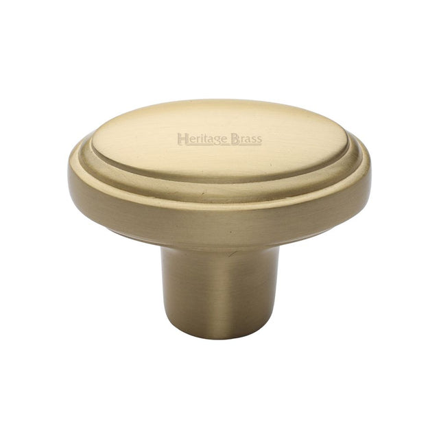 This is an image of a Heritage Brass - Cabinet Knob Stepped Oval Design 41mm Satin Brass Finish, c3975-sb that is available to order from Trade Door Handles in Kendal.