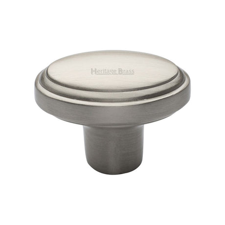 This is an image of a Heritage Brass - Cabinet Knob Stepped Oval Design 41mm Satin Nickel Finish, c3975-sn that is available to order from Trade Door Handles in Kendal.