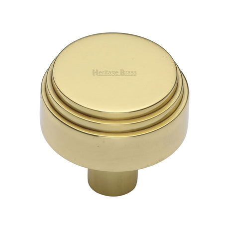 This is an image of a Heritage Brass - Cabinet Knob Round Deco Design 32mm Polished Brass Finish, c3987-32-pb that is available to order from Trade Door Handles in Kendal.